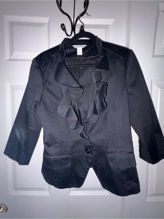 White House Black Market Jackets & Blazers - White House Black Market Black Ruffle-Front Blazer